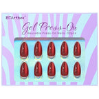 BTArtbox Press On Nails Almond - Deep Red Sparkly Stick on Nails, Glossy Fake Nail Tips Medium in 15 Size, Mystic Ruby