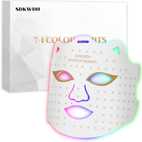 Red Light Therapy for Face, 7 Colors LED Face Mask Light Therapy At Home, Led Face Mask Light Therapy, White
