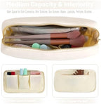 Preppy Stuff Makeup Bag for Purse Medium Glitter Chenille Cosmetic Pouch Travel Toiletry Bag for Women with Zipper Pocket (M, Beige-Stuff)