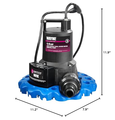 WAYNE WAPC250-1/4 HP Reinforced Thermoplastic Pool Cover Pump - Up to 3,000 Gallons Per Hour - Automatic On/Off Water Removal Pool Cover Pump