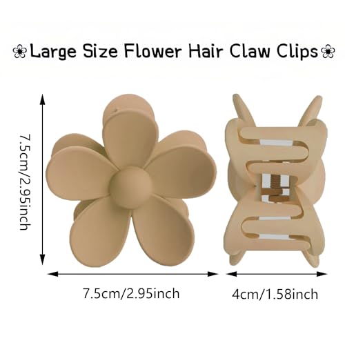 Hair Clips for Women Gifts, 8PCS Large Flower Hair Claw Clips for Women Thick Thin Hair, Big Cute Hair Clips Gifts for Women Girls Styling Neutral 8 Colors, Matte Dasiy Hair Claw Clips