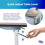 Invacare Bed Table, Height Adjustable & Tilting Overbed Table, Hospital Bedside Table, Medical Rolling Desk with Wheels, Waterproof Medical and Home Use L-Shaped Steel Base Over Bed Tray Table