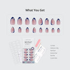 BTArtbox Press On Nails Short - Lamp-Curable Blue French Tip Almond Press On Nails with Glue for Women, Semi-Transparent Soft Gel Glue On Nails in 16 Sizes - 32 Stick On Nails Kit, Blue Blossom