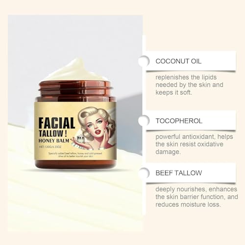 Whipped Beef Tallow and Honey Balm,Beef Tallow Moisturizer,Tallow and Honey Balm for Face,All-Natural Moisturizer Hydrates and Nourishes the Skin