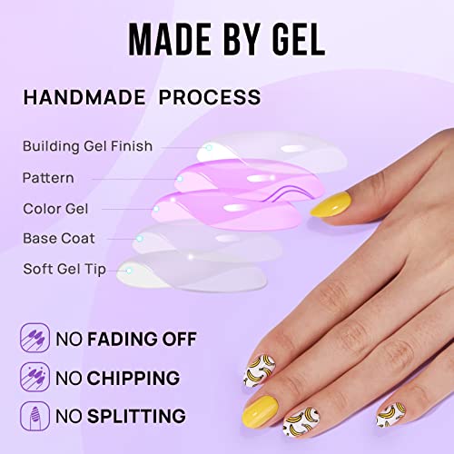 BTArtbox Press On Nails Short - Fall Fake Nails with Glue Yellow Reusable Glue On Nails in 15 Sizes, Cute Stick On Nails Kit, Banana
