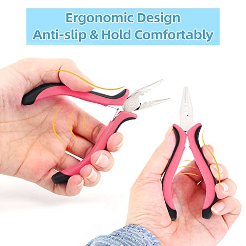 Microlinks Hair Extensions Kit,3PCS 3 Holes Mini Microlinks Pliers,Hair Extensions Tools,Micro Links Opener and Removal Tool for Micro Nano Rings Beads Extensions or Feather Extensions,Pink