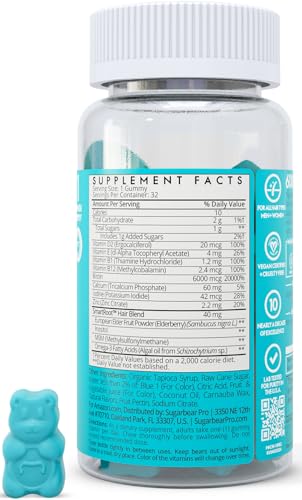 SugarBearPro Hair Vitamin Gummy 1 Month Supply, Extra Strength Biotin 6000mcg for Hair Growth, Vegan Vitamin B12, MSM, Inositol, Omega 3, Elderberry, Certified Kosher, Halal, Cruelty-Free