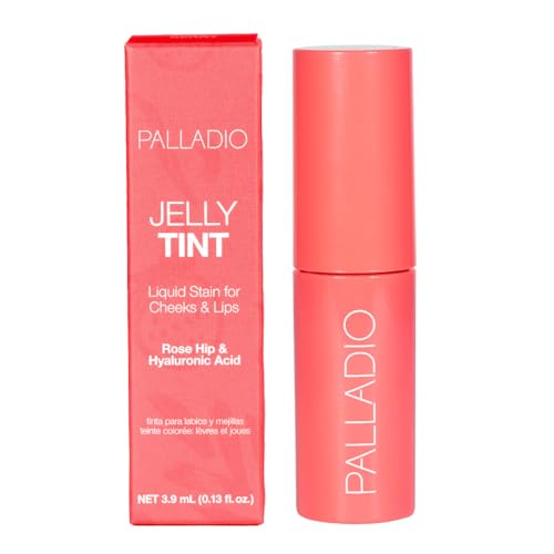 Palladio Jelly Tint, Liquid Stain for Cheeks & Lips, Vivid Color Lip Stain, Lightweight Non-Sticky and Transfer-proof, Natural Finish Makeup, Sweet Berry