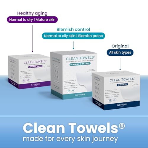 Clean Skin Club Clean Towels®, 100% USDA Biobased Face Towel, Disposable Face Towelette, Eczema Association Accepted, Makeup Remover Dry Wipes, Ultra Soft, 25 ct per pack, 2 Packs, 50 Ct Total