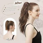 FESHFEN Ponytail Extensions, Long Claw Clip in Ponytail Hairpiece Synthetic Pony Tails Hair Piece Natural Wavy Hairpieces for Women, 20 inch Brown Mixed Honey Blonde