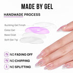 BTArtbox Press On Nails Medium- Christmas Supremely Fit & Natural Soft Gel Glue On Nails with Nail Glue, Reusable Stick On Nails in 15 Sizes - 30 Fake Nails Kit, Pink Sparkle