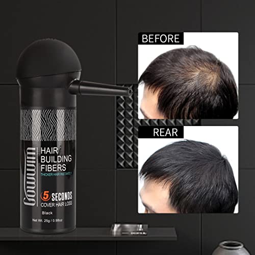 gowwim Hair Thickening Fibers 2-in-1 Kit Keratin Building Fibers, Spray Applicator & Hold Spray - Instantly Volumize Sparse Areas (Light brown)