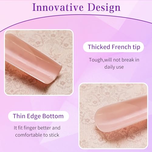 240pc French Tip Press on Nails Long Fake Nails with Glue and Adhesive Tab, False Acrylic Nails Press on Nails Square Nail Tips Artificial Glue on Nails Press ons Fingernail Stick on Nails