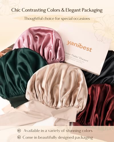 YANIBEST Double Layer Satin Silk Bonnet for Sleeping Hair Bonnet with Elastic Tie Band for Curly Hair Wig Caps Champagne
