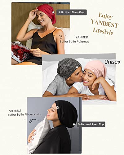 YANIBEST Silk Satin Bonnet Hair Cover Sleep Cap - Navy Adjustable Stay on Silk Lined Slouchy Beanie Hat for Night Sleeping