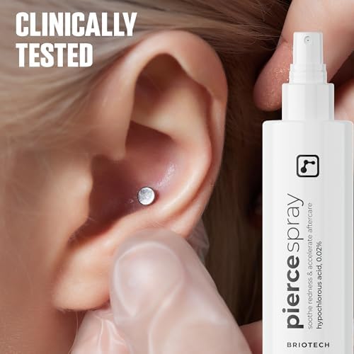 BRIOTECH Pierce Pro Piercing Aftercare Spray, Gentle Hypochlorous Acid Spray, Calm Redness & Itch, Reduce Bumps & Crust, Zero-Contact, No Rinse, No Residue HOCl Spray, 4 fl oz