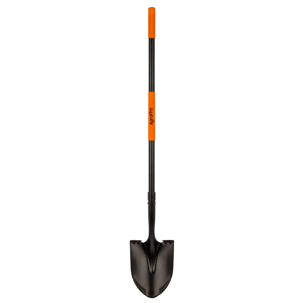 AgroPro Heavy Duty Shovel, 58 Inches, Black, High Carbon Steel, Fiberglass Handle, Modern Style