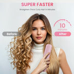Cordless Hair Straightener Brush, Portable Mini Straightening Brush for Travel, Negative Ion Hot Comb Hair Straightener for Women, Cherry Blossoms Pink