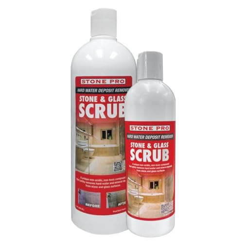 Stone Pro Stone and Glass Scrub - Hard Water Stain Remover - Remove Spots on Glass, Natural Stone, Quartz, & Metal Fixtures (Quart)