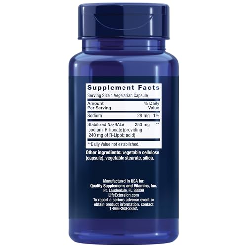 Life Extension Super R-Lipoic Acid – Healthy Aging, oxidative Stress Defense – with 240 mg of Active R-Form of R-Lipoic Acid – Gluten-Free – Non-GMO – Vegetarian – 60 Capsules (2 Pack)