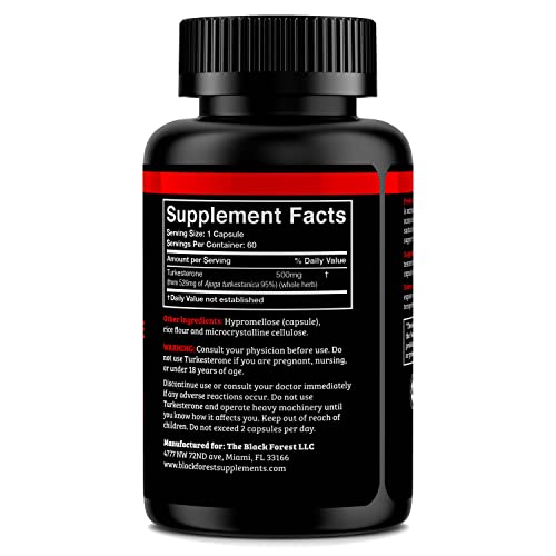 Black Forest Turkesterone Supplement 500mg Capsule (Max Purity 95% Extract) 2 Months Supply (500mg Turkesterone from 526mg of Ajuga Turkestanica) Similar to Ecdysterone for Strength & Muscle Growth