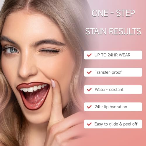KISSIO Lip Stain Set,Peel Off Lip Liner Stain and Lip Care Oil,Transfer Proof,Long Lasting and Waterproof Lip Tint,Matte Finish,Lip Combo,07 Berry