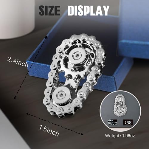 Fidget Spinners Toys for Adults Metal Figette Bike Chain Pain Stim Fidgets Toy for Teens ADHD Cool Gadgets Desk Offices Gift Anxiety Relief Items Stress Tool Sensory Spiky Toy for Autism - Color+Black