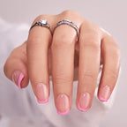 BTArtbox French Tip Press On Nails - Press on Nails Square, Pink Glue On Nails, Fit Perfectly & Natural Reusable Stick On Nails in 15 Sizes, 30 Pcs Soft Gel Kit, Dolce Pink