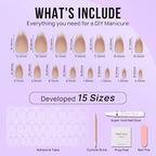 BTArtbox Press On Nails Almond - Spring Cat Eye Press On Nails Medium, French Tip Soft Gel Nails for Daily Nail Art, Fake Nail Extensions In 15 Sizes - 30 Fake Nails Kit