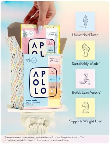 Unico Apollo Protein Powder Samples Variety Pack | Try 6 Flavors in 1 | Convenient Single-Serving Pouches | Non-Chalky Texture | 100% Grass-Fed Whey, Casein and Egg White Protein Formula
