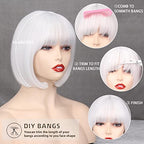 WERD Short White Bob Wig Bangs Straight White Wig for Women Natural Synthetic Short White Wig Bangs for Daily Party Cosplay Halloween