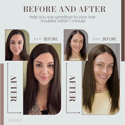 Hair Toppers for Women Real Human Hair, 360° 3D Human Hair Toppers for Women with Thinning Hair Upgrade Middle Part Clip in Bangs Hair Topper Hair Pieces for Women Daily (Mocha Brown, 18 Inch)