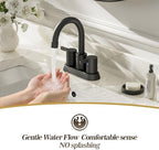 Phiestina 4 Inch 2 Handle Centerset Matte Black Lead-Free Modern Bathroom Faucet, 360 Swivel Spout 2-3 Hole RV Bathroom Vanity Sink Faucet with Pop Up Drain and Water Supply Lines，BF015-1-MB