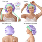 LitBear 100% Mulberry Silk Bonnet for Sleeping Women, 6A 22 Momme, Large Double-Layer Hair Wrap with Tie Band, Non-Slip Turban (Purple)