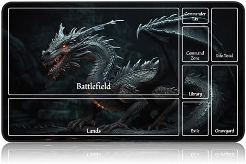 for MTG Game Playmat, for Magic TCG Rubber Play mat,Tabletop Card Playmats with Smooth Surface,Trading Card Inked Game Mat with New Zones,Battle Game,Dragon in Black