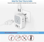 TESSAN US to India Plug Adapter, India Power Adapter with 4 American Outlets 3 USB Charger (1 USB C Port), Type D Travel Adaptor for USA to Bangladesh Maldives Nepal Pakistan