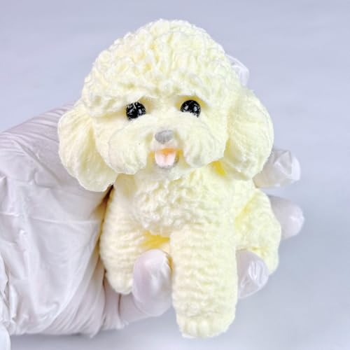 Handmade Big Taba Squishy Dog Toy, Taba Squishy Teddy Dog Toy, Cute Squishy Poodle,Realistic Puppy Toy, Silicone Mochi Fidget Pup, Stress Relief Gift for Adults & Kids (White-L)