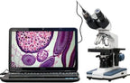 AmScope B120 Series Student & Professional LED Binocular Compound Microscope - 40X-2500X Magnification - Includes 3MP USB Camera & Siedentopf Head