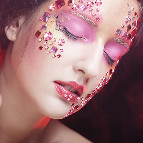 Bememo 3456 Pcs Crystals Diamond Rhinestones AB Clear Flat Back Round Gems Flatback Glass Mixed Size Crystals Gems for Crafts Clothes Shoes Makeup Bags Decor, 6 Sizes(Pink)