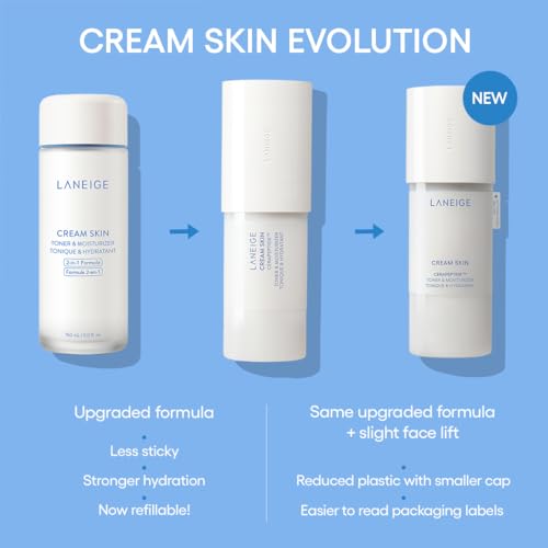 LANEIGE Cream Skin Refillable Toner & Moisturizer with Ceramides and Peptides: Korean Milky Toner, Amino Acid, Nourish, Hydrate, Barrier-Boosting, Visibly Firm