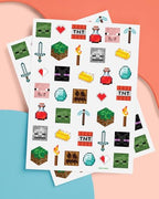 xo, Fetti Pixel Mining Video Game Temporary Tattoos - 74 Silver Foil Pcs | Birthday Accessory, Kids Pixel Birthday Party Favor, Cute Activity