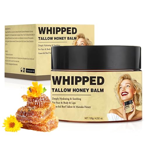 Cebo De Res Para La Cara, Whipped Tallow Honey Balm, Crema De Sebo De Res, Moisturising and Soothing, Grass Fed Grass Finished Organic Face Cream for All Skin Types