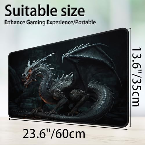 for MTG Game Playmat, for Magic TCG Rubber Play mat,Tabletop Card Playmats with Smooth Surface,Trading Card Inked Game Mat,Battle Game,Dragon in Black
