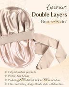 YANIBEST Double Layer Satin Silk Bonnet for Sleeping Hair Bonnet with Elastic Tie Band for Curly Hair Wig Caps Champagne