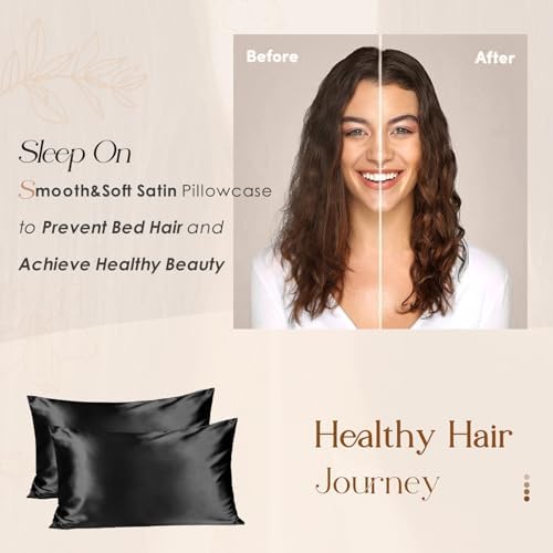 Yanibest Satin Pillowcase, Silk Pillow Cases for Hair and Skin with Zipper, Queen Pillow Cases Set of 2 for 20"x30", Exquisite Packaging for Women Men