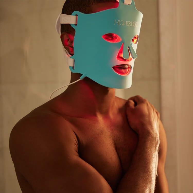 HigherDOSE Red Light Therapy Face Mask - Cordless At-Home LED Facial Light Therapy - Promotes Cellular Renewal, Healing, & Glowing Skin - LED Face Mask to Target Fine Lines, Wrinkles & Redness