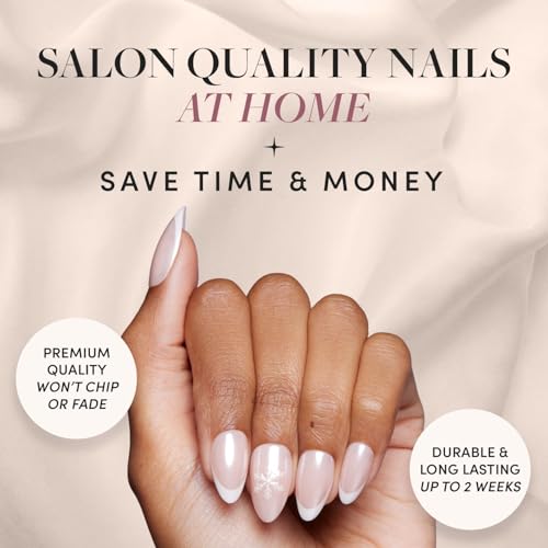 Glamnetic Press On Nails - Winter Glaze | Short Almond Snowflake Nails with French Tips, Reusable Stick On Fake Nails with Glue | Salon Quality | 15 Sizes - 30 Nail Kit