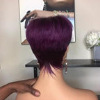 PangDongLai 10A Pixie Cut Wigs for Black Women Purple/pink Color Short Layered Pixie Haircut Wigs With Bangs Brazilian Virgin Human Hair Wigs for Women Glueless Full Machine Made Wigs