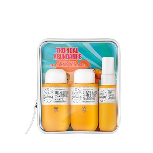 Sol de Janeiro Tropical Abundance Hair Repair Trio Travel Set | Jet Set | Sulfate Free Brazilian Joia Shampoo and Conditioner | Leave In Conditioner Spray | TSA Friendly | Amazon Exclusive