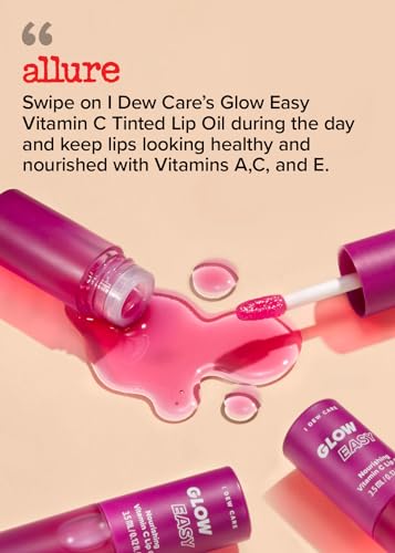 I DEW CARE Lip Gloss - Glow Easy Raspberry | Jojoba Seed Oil, Vitamin C, Pigmented Glossy Stain, Hydrating, Korean Makeup, Pink Color, Moisturizing, Nourishing Crystal Glass Clear, 0.20 FL Oz